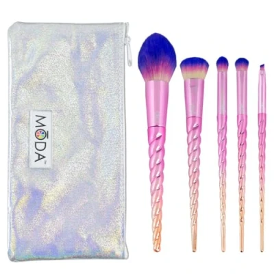 Image of MODA Royal &amp; Langnickel Travel Size Unicorn Complete Face 6pc Makeup Brush Set with Pouch, Includes Blush, Complexion, Domed Shadow, Crease, and Angle Eyeliner Brushes, Mythical Ombre