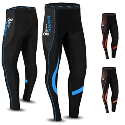 Image of Brisk Bike Cycling Trousers Men Padded with Cool Gel Padding Inside Tights Breathable and Lightweight Pants (UK, Alpha, S, Regular, Blue/Black)
