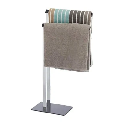 Image of Relaxdays Free Standing Towel Rail, Rack with 2 Bars for the Bathroom, HWD 82 x 46 20 cm, Chrome/Anthracite