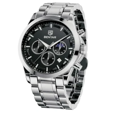 Image of BY BENYAR Mens Watches Analog Quartz Chronograph Waterproof Luminous Watch for Men Business Work Casual Classic Stainless Steel Bracelets Dress Men&#039;s Wrist Elegant Gifts