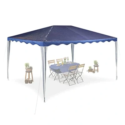 Image of Relaxdays Gazebo, HxWxD: 2.5x3x4 m, Plastic, Steel, Frame, Waterproof, Roof, Garden, Party, Tent, Marquee, Darkblue, 250 x 300 400 cm
