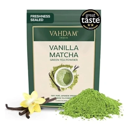 Image of VAHDAM, Vanilla Matcha Green Tea Powder (25g/0.8oz) 100% Pure Blend Japanese With Brew Delicious Latte