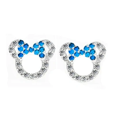 Image of Kaguyo Minnie Mouse earrings, 925 Sterling Silver Amethyst white Blue pink Zirconia Mickey Stud Earrings for Women Girls, Birthday Gift (blue)