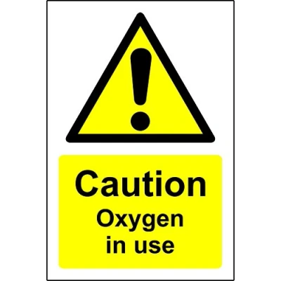 Image of Caution oxygen in use Safety sign Self adhesive sticker 200mm x 150mm