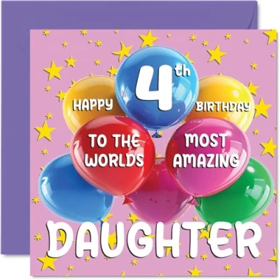 Image of 4th Daughter Birthday Card World&#039;s Most Amazing Happy for from Mum Dad, 145mm x Age 4 Four Greeting Cards