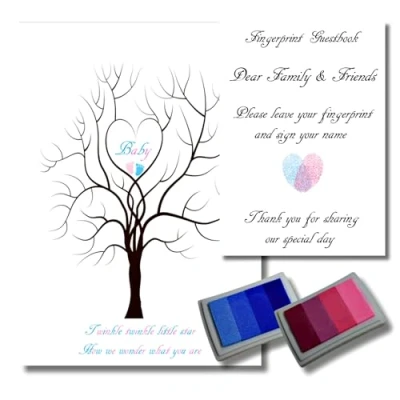 Image of Baby Shower Finger Print Tree Boy or Girl Gender Reveal Prediction Game Twinkle Little Star