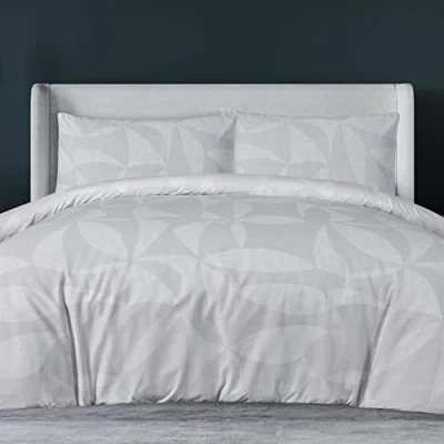 Image of Sleepdown Cutout Textured Geo Reversible Duvet Cover Quilt Bedding Set with Pillowcases Soft Easy Care Bed Linen Natural Double (200cm x 200cm)