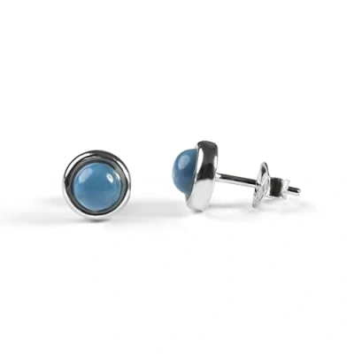 Image of Owyhee Blue Opal and Sterling Silver Simple Minimal Round Stud Earrings, Natural Gemstone Earrings