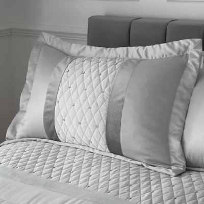 Image of Catherine Lansfield Sequin Cluster Quilted Pillow sham Pillowcase Pair Silver Grey