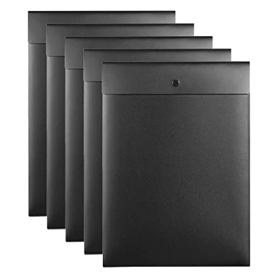Image of VANRA Vertical File Folders Poly Filing Envelope Plastic Project Folder with Snap Button Closure for A4 Letter Size Paper (Pack of 5, Black)