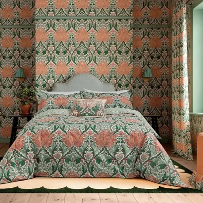 Image of Morris &amp; Co Helena Duvet Cover King Size Peach Teal