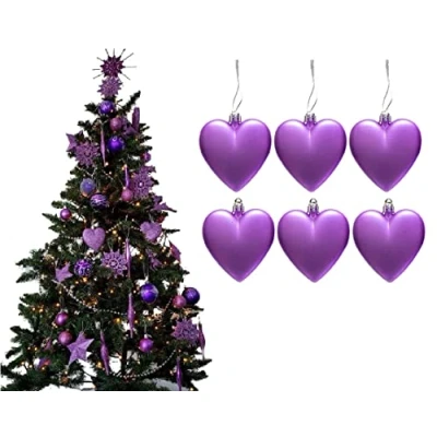 Image of 6pc Large Heart Xmas Baubles (Matte) Great Christmas Tree Decorations, (Lilac)