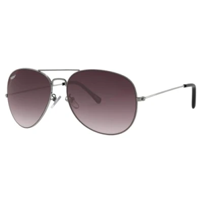 Image of Zippo Eyewear Flash Pilot Sunglasses UV400 Protection Logo Adult Unisex Made in USA Silver Frame, Smoke Purple Lenses, Black Temple