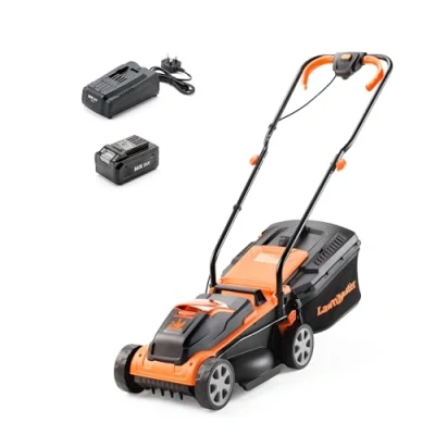 Image of LawnMaster MX 24V 32cm Cordless Lawn Mower with 4.0Ah Battery and Fast Charger. cut height adjust, rear roller edging combs. For small lawns up to 150m2. Supplied spare blade.