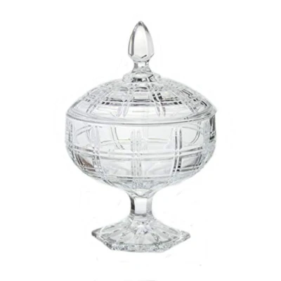 Image of Large Glass Sweet Bowl Bonbon Candy Dish with Lid Crystal Effect Clear Transparent Footed Sugar Cubes Decorative Chocolate Jar Box Centerpiece Container