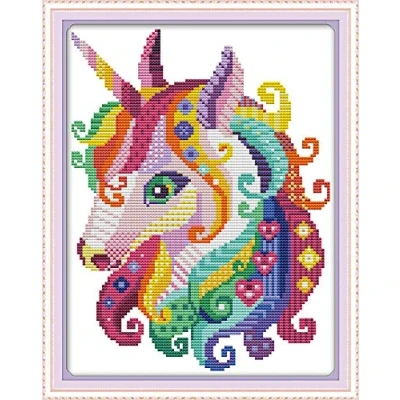 Image of CaptainCrafts Cross Stitch Kits Counted Colored Lovely Animals No pre Printed Fabric DMC DIY Art Embroidery Needlework Crafts (Unpreprinted 14CT, Animals)