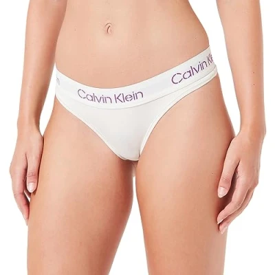Image of Calvin Klein Women Thong Tanga, Multicolor (Bone White/Sunset Purple Logo), L