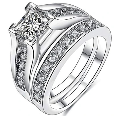 Image of JUDE 925 Sterling Silver Princess Cut Wedding Engagement Bridal Ring Set (H)
