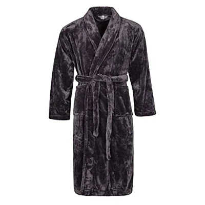 Image of HEAT HOLDERS Mens Fleece Dressing Gown Luxury Soft Winter Warm Bathrobe without Hood (UK, Alpha, XL, Regular, Grey)