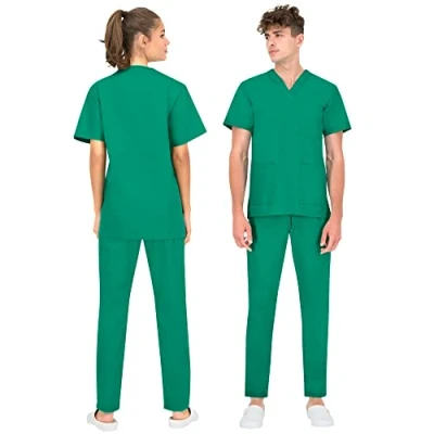 Image of B well Colombo Unisex Scrub Set, Slip On Tunic and Trousers Medical Doctor Uniform, Uniforms &amp; Scrubs, Work Wear, Thick Fabric, emerald green, XL