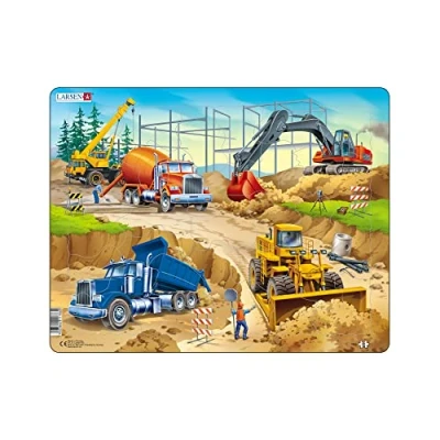 Image of Larsen US1 Construction Site Jigsaw Puzzle for Children Age 6+ 30 Pieces Boxless Tray &amp; Frame Educational Development Perfect Learning Play Made in Norway