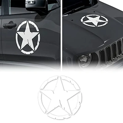 Image of 4R Quattroerre.it 2 x 17112 Army Star Stickers for Jeep Renegade Front Door Diameter 33 cm White
