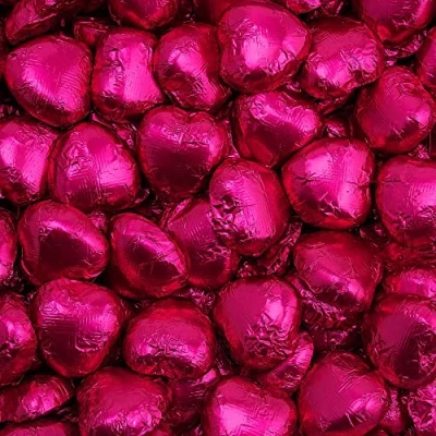 Image of Italian Options Milk Chocolate Foiled Hearts, 150 Chocolates, Hot Pink Foil