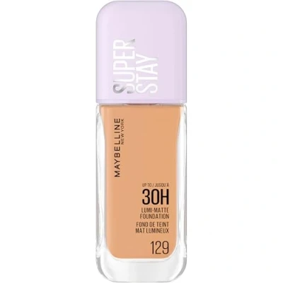 Image of Maybelline New York Super Stay up to 30H Lumi Matte Foundation, Medium Full Coverage, Vegan Formula*, Amino Acids, Niacinamide, Vitamin E Shade 129