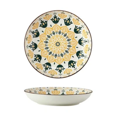 Image of TCCQMVAI Porcelain Plates,Ceramic Dinner Plates,8 Inch Ceramic Dessert Plate,Decorative Floral Plates,Dinner Plates,Salad Plates for Pasta Salad Steak Party Wedding,Dishwasher Microwave Safe