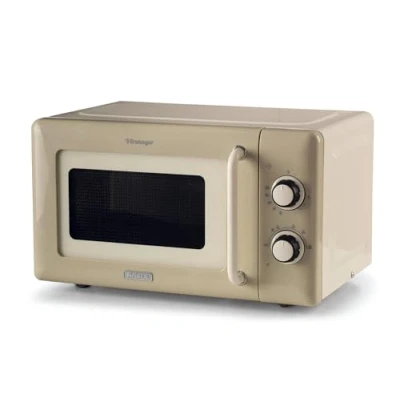Image of Ariete 800W 20L Vintage Mechanical Microwave, 5 Power Levels, 30 Minute Timer, Cooking End Signal, Ideal for Heating, and Defrosting, Cream