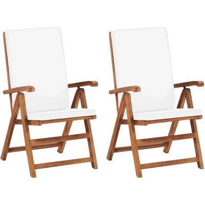 Image of vidaXL Reclining Garden Chairs with Cushions 2 pcs Solid Teak Wood Cream