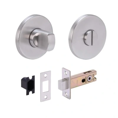 Image of HANDLEZONE® SSS Bathroom Toilet Door Kit Turn with Blind Release Satin Stainless Steel 76mm Bolt 57mm Backset