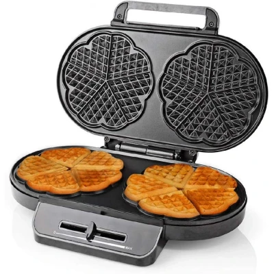 Image of Nedis Double Heart Shape Waffle Maker with Non Stick Plates &amp; Adjustable Temperature Control, 1200W