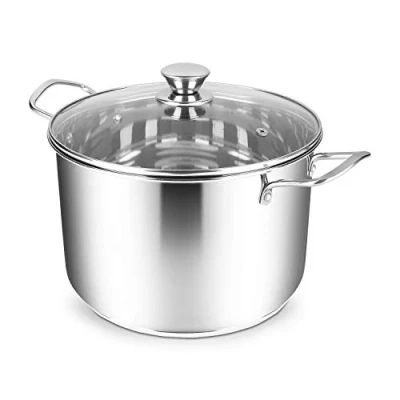 Image of Penguin Home Stock Pot 24 cm, 7 Litre Stainless Steel Stockpot with Glass Lid Soup Pan Induction Safe Pot, Casserole Dish Cooking 24x16cm Mirror Finish Cooker Set