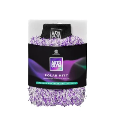Image of Autoglym Polar Car Wash Mitt with Storage and Washbag Included, Premium Fine Microfibre Strands, Scratch Free Results, Purple, White &amp; Black