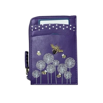 Image of Mala Leather Coin &amp; Card Purse Bumble bee RFID Protection Moonflower (Purple)