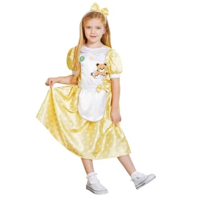 Image of Amscan 9903222 Girls Shiny Goldilocks World Book Day Fancy Dress Costume with Bow Headband Age: 7 8 Yrs