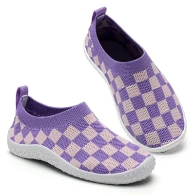 Image of Water Shoes Kids Beach Boys Swim Mesh Aqua Hook Loop Pool Sea ShoesPurple White 27EU