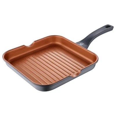 Image of San Ignacio Bronze Collection 28 Cm Cast Aluminium Non Stick Grill Pan with Pouring Lip Square Griddle Efficient Heat Distribution Suitable for Electric, Gas Hobs, Induction and Oven