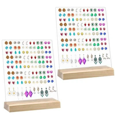 Image of YUDAWN Earring Organiser, 2 Pieces Stand, Jewellery Wooden Holder, Stud Earrings, Display Storage Holder Stand for Show Rack