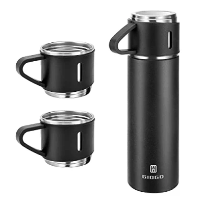 Image of Vacuum Insulated Flask 500ml/16.9oz Stainless Steel Thermo Bottle with Cup for Coffee Water Hot and Cold Drink Flasks.(Black,Set)