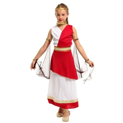 Image of Lito Angels Ancient Roman Greek Goddess Costume Fancy Dress Up Outfits Set with Gold Laurel Headband for Kids Girls Age 7 8 Years