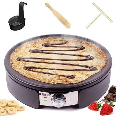 Image of Duronic Crepe Maker PM152 Electric Pancake Machine 37cm Non Stick Removable Hot Plate for Crepes, Omelettes &amp; Pancakes Includes Crêperie Utensils