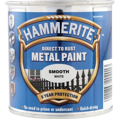 Image of Hammerite 5084857 Direct to Rust Metal Paint Smooth White Finish 250ML