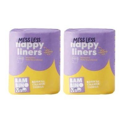 Image of Bambino Mio, Supersoft Nappy Liners, Biodegradable, 100 Packaging May Vary, Pack of 2