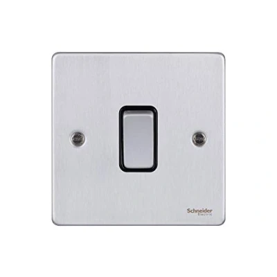 Image of Schneider Electric Ultimate Low Profile Single 2 Way Light Switch, GU1512BBC, Brushed Chrome with Black Insert