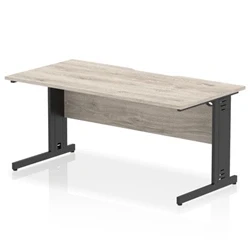 Image of Impulse 1600 x 800mm Scalloped Edge Straight Office Desk Grey Oak Top Black Cable Managed Leg
