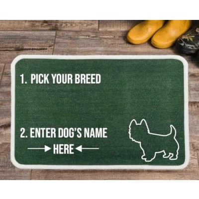 Image of Pet REBELLION Extra Large Personalised Absorbent Machine Washable Food Mat For Dogs Feeding Bowls Non Slip Reduces Movement Rounded Corners to Stay Flat (Westie Green)