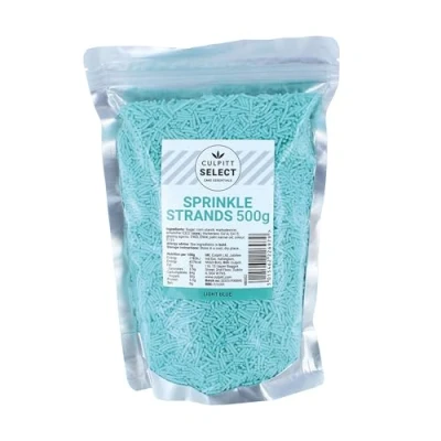 Image of Culpitt Select Sprinkles Light Blue Sugar Strands, Cake Sprinkle Decorations for Cakes, Cupcakes, Cookies, Ice Cream, and Desserts 500g