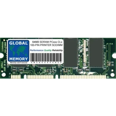 Image of 64MB 100 PIN SDRAM SODIMM MEMORY RAM COMPATIBLE WITH PRINTERS (P/N A0360950, C7846A, C3913A, Q1887A, C9680A, MD 64, 16H0058, ML 00MC/XAA)